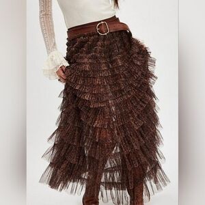 FREE PEOPLE RETURN OF THE RUFFLES MAXI SKIRT XS NWT
